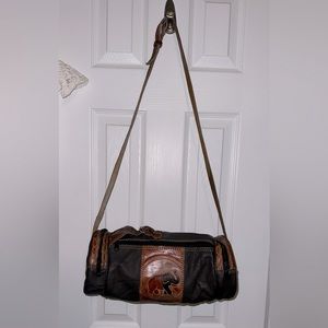 East/West Leather Barrel Bag w/ Elephant Motif